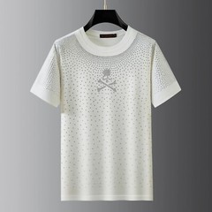 New Fashion Skull Trend Rhinestone Summer Short Sleeve Luxury Men T-Shirt