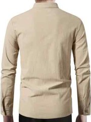 Men’s Casual Long Sleeve Henry Shirt Lace-Up Stand-Up Collar Cotton Linen Blouse