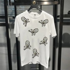 New Men Luxury Rhinestones Gothic Fashion Skull Black White T-Shirt High Quality