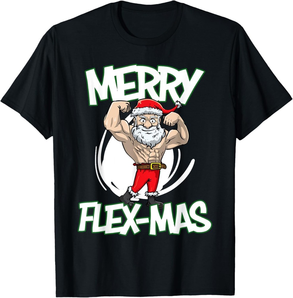 Santa Claus Flexing Merry Flex Mas Beard Funny Saying Design T-Shirt