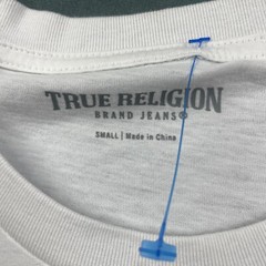 True Religion Brand Jeans White T Shirt White Metallic Silver Graphic Size S EUC