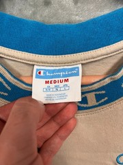 Champion T-Shirt Embroidered Logo Ribbed Collar Crew Neck Size M