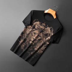 New Fashion Lion Rhinestone Summer Short Sleeve Luxury Men Cotton Trend T-Shirt