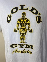 Gold’s Gym Anaheim T-Shirt White w/ Yellow Detail Bodybuilding Mecca Men’s M