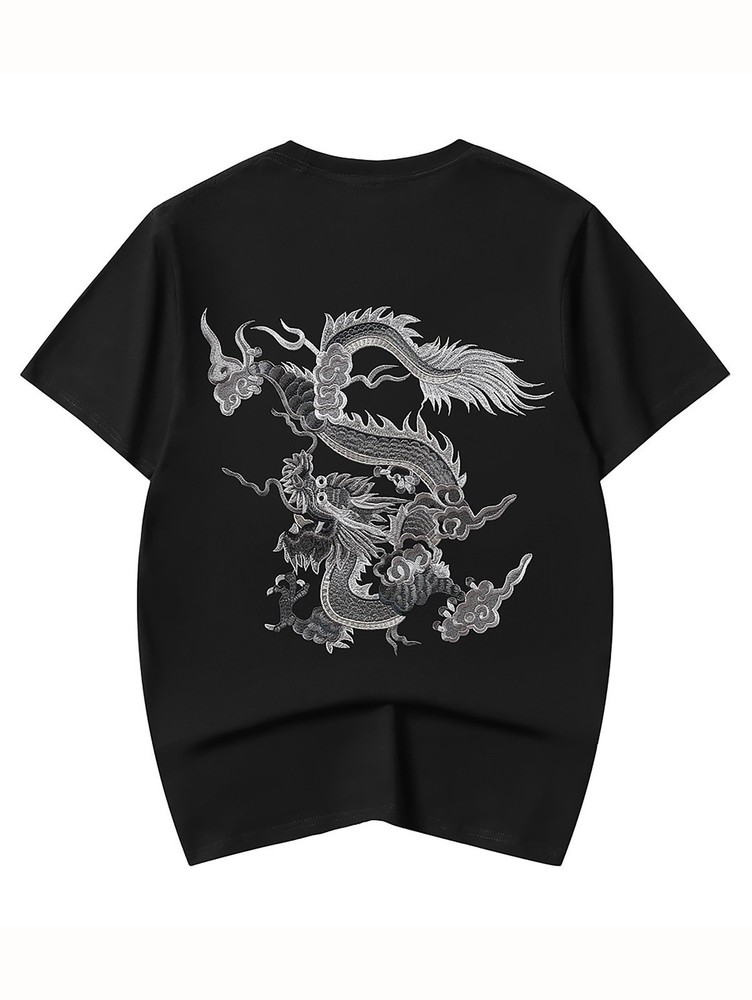 Niepce Men’s Cloud Dragon Embroidery Tee Japanese Streetwear T-Shirt