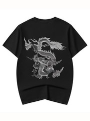Niepce Men’s Cloud Dragon Embroidery Tee Japanese Streetwear T-Shirt