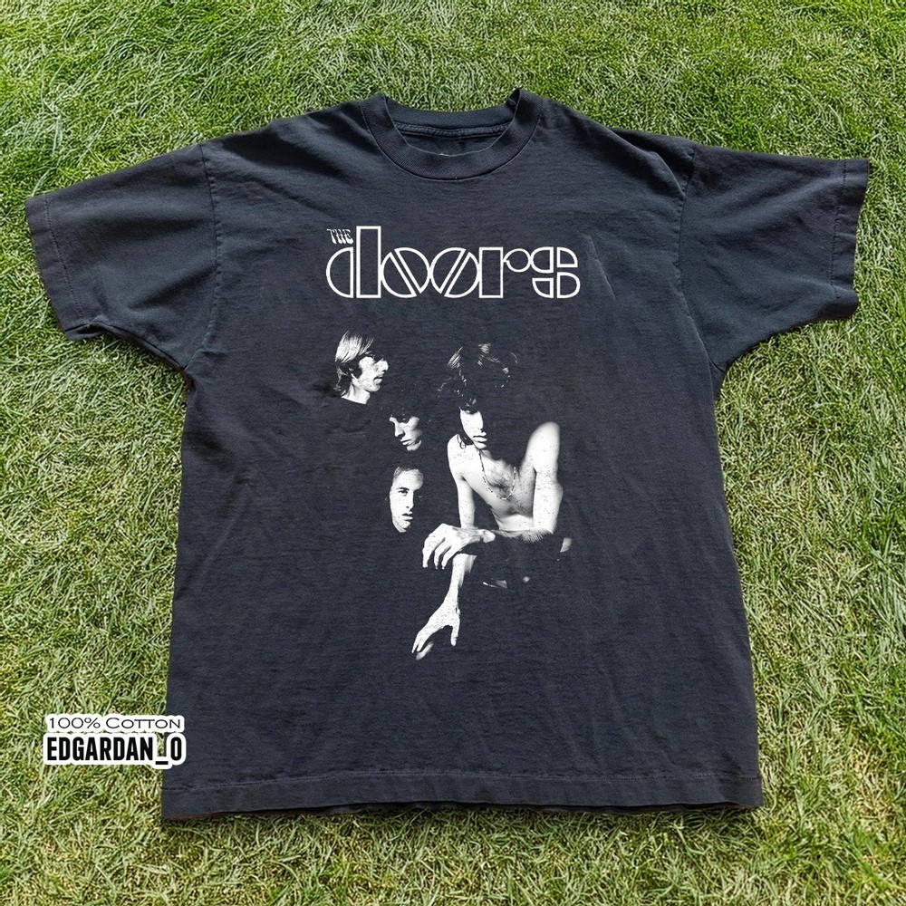 The Doors Rock Band Heavy Cotton Black Unisex T-shirt Size S-5XL