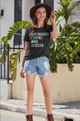 Weekends Coffee and Soccer Mom T Shirt – Soccer Gift Shirt (M, Dark Grey)