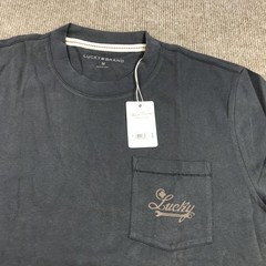 Lucky Brand Shirt Mens Medium Blue Pocket Tee Tagless Solid Basic Jersey Logo