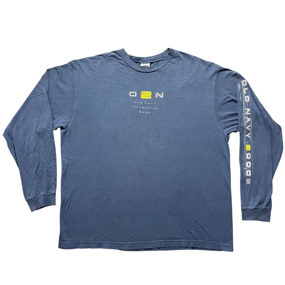 Vintage Old Navy Millennium 2000 Long Sleeve Shirt Mens XL Blue Graphic O2N Y2K