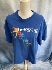 Vtg Y2K Gildan Bahamas Travel T Shirt XL Blue Single Stitch Heavy Cotton Retro