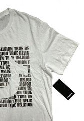 NWT True Religion Brand Script All Over Silver Foil Graphic White Shirt Size L