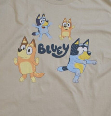 Bluey Mens Bluey Cartoon Family Dancing Graphic Beige Shirt New S-2XL
