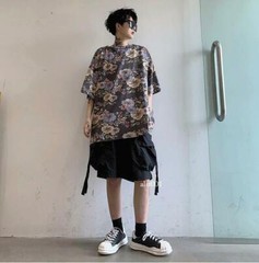 Mens Youth Casual Fashion Floral Short Sleeves Loose Irregular T-Shirt Tee Top