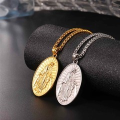 Virgin Mary Pendant Stainless Steel 22 Inch Chain Fashion Miraculous Medal Ne…