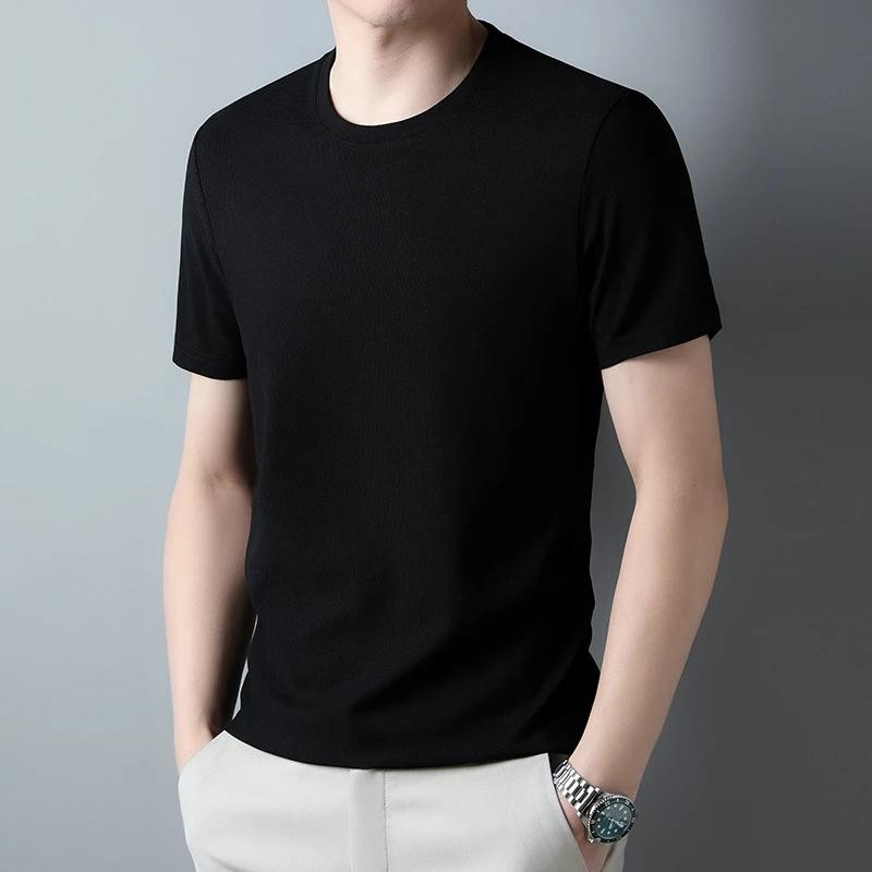 Summer High-End New Mulberry Silk Round Neck T-shirt Men’s Thin Pure Color Silk