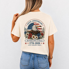 Comfort Colors Floral American Flag Shirt 250th Anniversary Front Back Print Tee