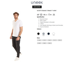5 PACK Uneek Mens Classic V-Neck T-Shirt Plain 100% Cotton Blank V Neck Teeshirt