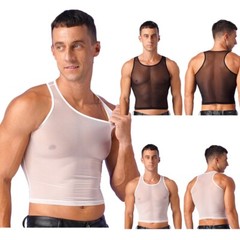Men’s Tank Top Sleeveless Crop Tops Mesh Blouse U Neck Vests Club T-shirts Sexy