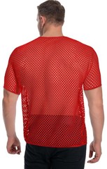 Mens Fishnet Shirt Mesh Top Short Sleeve Fitted Workout Muscle Tees(Red,L)