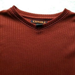 DRML Shirt Mens Large Orange Ribbed V-Neck Polyester Knit Basic Short Sleeve Tee