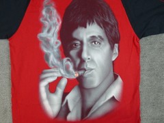 Vintage Scarface Clothing Co Tony Montana T Shirt Red Black Cigar Airbrush XL