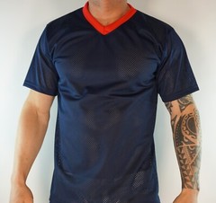 NEW MEN’S MESH NAVY BLUE SHIRT WITH RED TRIM ADULT MEDIUM