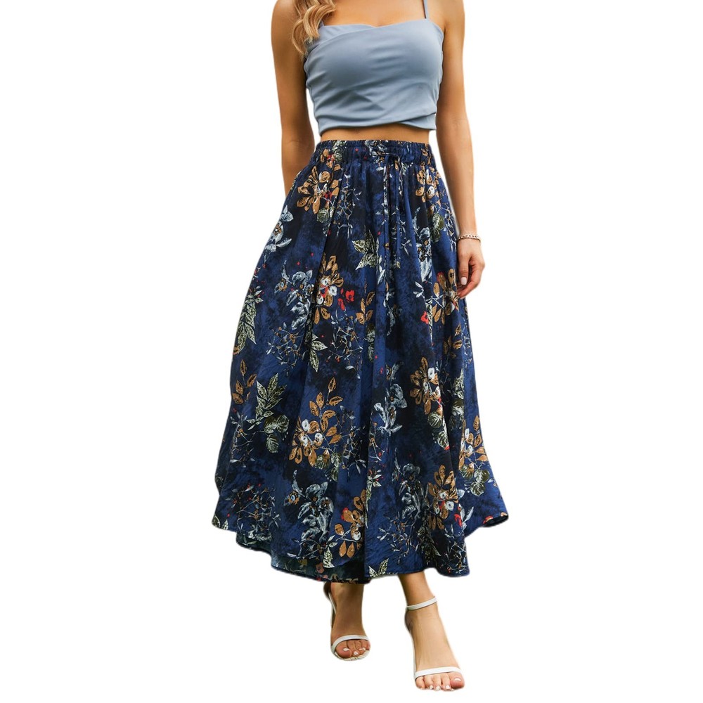 Maxi Skirts for Women with Pockets Long Midi Length Casual Skirt for Beach Pa…