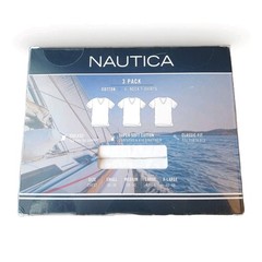 3-Pack NAUTICA Men’s White V-Neck Cotton T-Shirts w/Logo Small (34-36) NEW