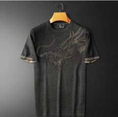 New Men Luxury Diamond Dragon Rhinestones Fashion Knitted T-Shirt