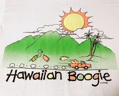 RARE Vintage 1980’s “Hawaiian Boogie” Graphic Print Surfer T-Shirt by D.Char – L