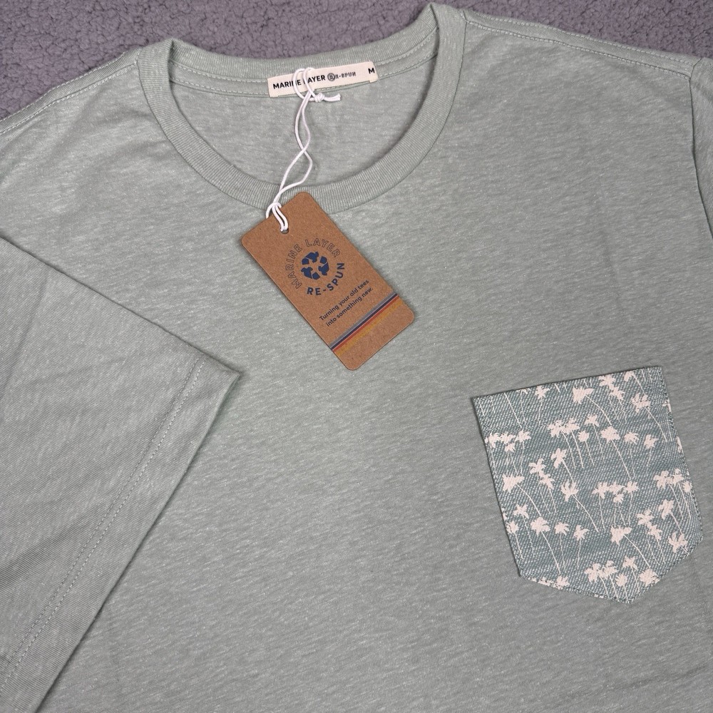 Marine Layer Shirt Mens Medium Green Re-Spun Signature Crew Neck Pocket Tee NWT