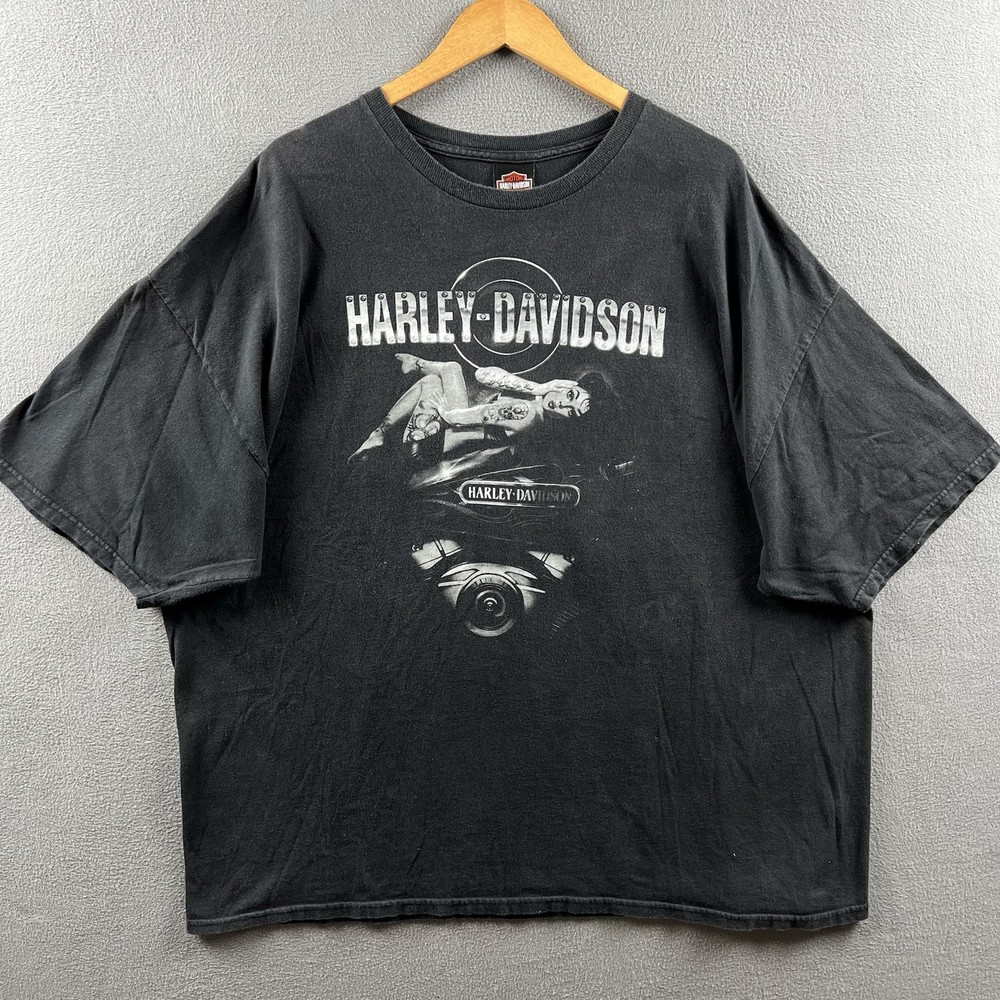 Vintage Harley Davidson Shirt Mens 3XL Black Pinup Girl Biker Eagle Double-Sided
