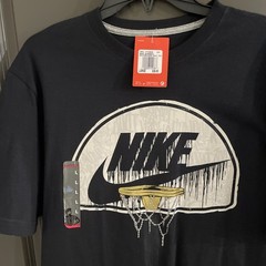 Nike Dri Fit GoldBasket Backboard Aj1 Men’s Sz Large Black/Gold Toe 1 Shirt RARE