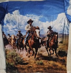 COWBOY RIDING HORSE WESTERN SOUTHWEST RODEO SKY CLOUDS T-SHIRT SHIRT