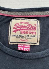 Superdry Pink Label Vintage Navy Blue Cotton T-Shirt Crew Neck Size Small