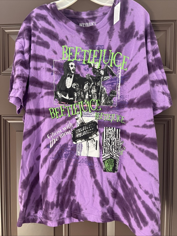 L Beetlejuice Beetlejuice Beetlejuice purple tie-dye hybrid apparel T Shirt NWT