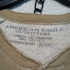 American Eagle Shirt Mens Y2K Henley Long Sleeve XL Brown Lined Grunge Preppy