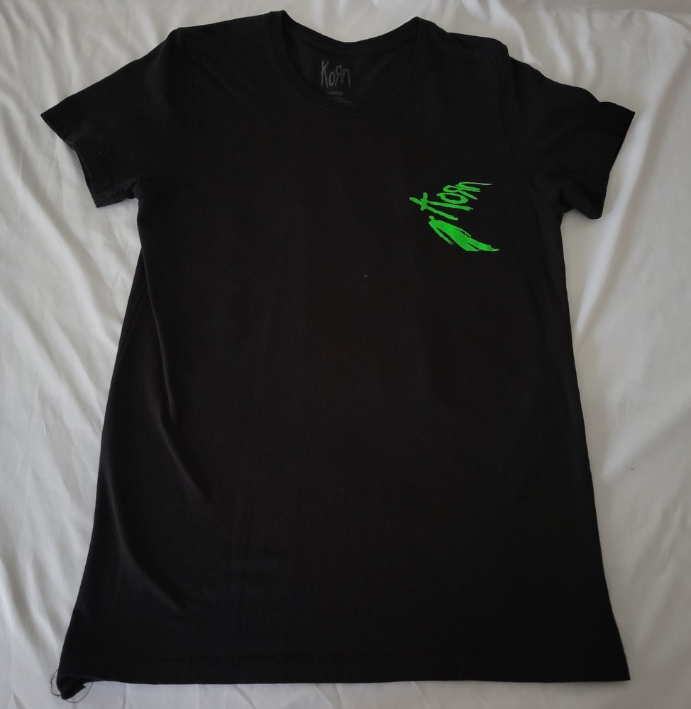 VTG KORN ALBUM ART SIZE L LARGE BLACK NEON GREEN SHIRT NUMETAL T-SHIRT