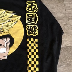 Dragon Ball Z Shirt Large Long Sleeve Tee Black Yellow Checkered Print