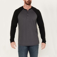 Mens Long Sleeve Henley Raglan T Shirt Grandad Neck Contrast T-Shirt New Top