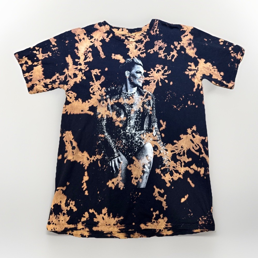 Pink Trustfall Tour Graphic T-Shirt Bleach Wash Black Small Concert Merch