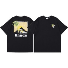 46Style RHUDE High Quality 100% Cotton Short Sleeve Men Women Polo T-Shirt S-2XL