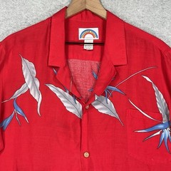 Vintage Paradise Found Shirt XL Red Floral Lightweight Beach Rayon USA Hawaiian