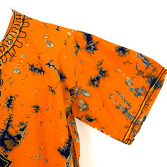 Vtg African Dashiki Shirt XL Orange Tie Dye Embroidered Africa Map Hippie Tunic