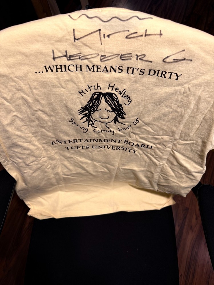 Mitch Hedberg signed T-shirt, never worn, size large, one of a kind. Yellow
