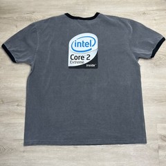 Vintage Dell Intel Core 2 Extreme Ringer Graphic Gray Tshirt Mens Size Large