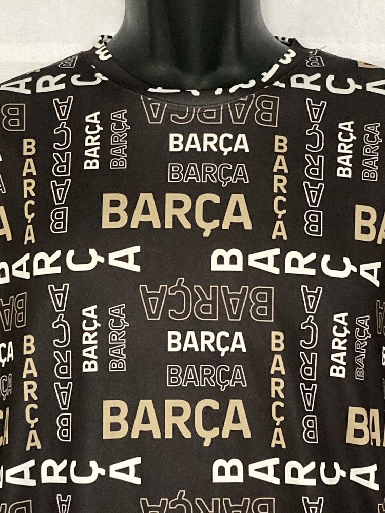 Barca FC Barcelona Mens Polyester Tshirt Sz L Black All Over Print Soccer Futbol