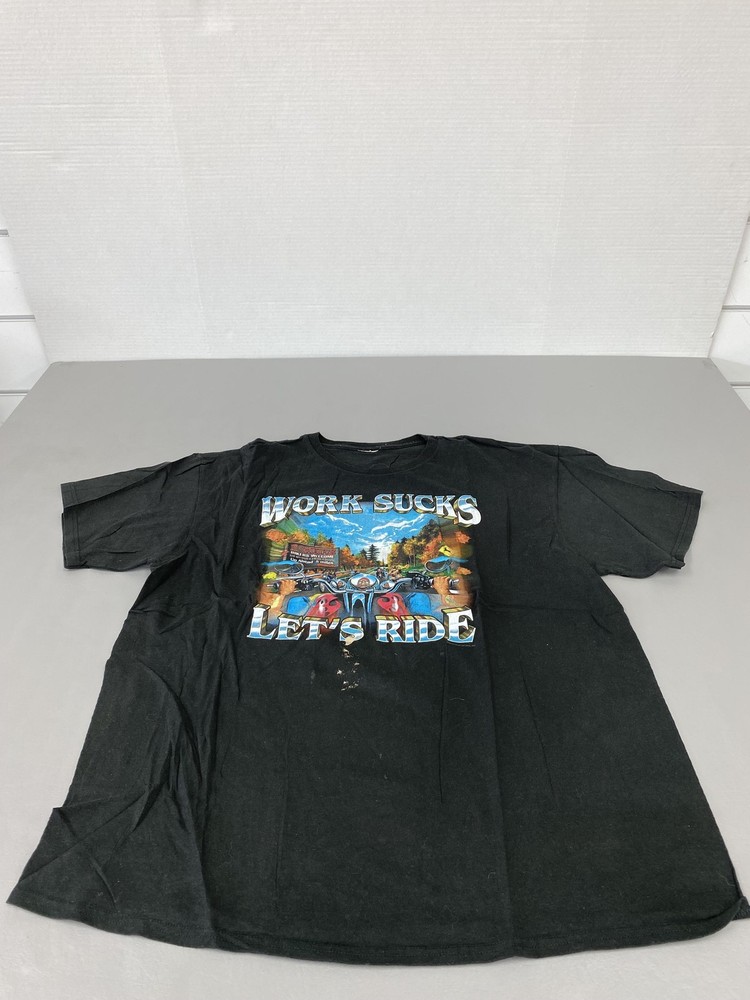Work Sucks Let’s Ride Shirt Mens XL Black Biker Motorcycle Graphic Tee Funny