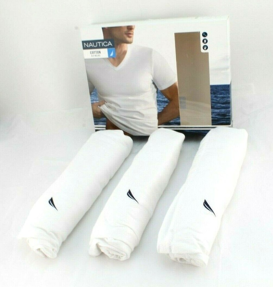 NAUTICA Size M 38-40 3 Pair V-Neck Soft Cotton Comfort T-Shirt MSRP $39